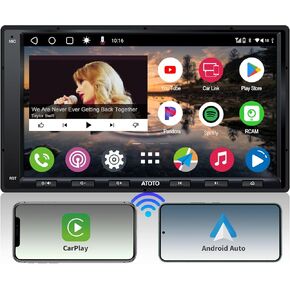 ATOTO 7 inch Andriod Car Stereo Double Din Radio, 2G+32G, Wireless Carplay & Android Auto, Mirror Link, GPS Tracking, Dual Bluetooth, WiFi/BT/USB Tethering, HD LRV, A6AG2A7PF