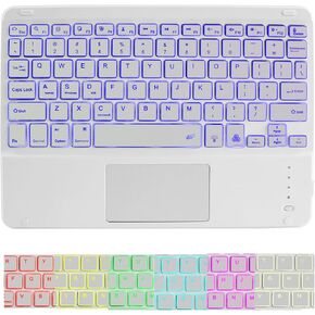 Wireless Bluetooth Keyboard,10-inch Ultra-Slim 7 Color Backlight Keyboard with Touchpad,Rechargeable Wireless Magnetic Bluetooth Portable Keyboard for Mobile Phones,Computers,Tablets and iPads(White)