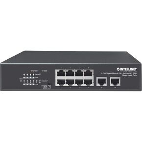 Intellinet Network Solutions 8-Port Gigabit Ethernet PoE+ Switch with 2 RJ45 Gigabit Uplink Ports, IEEE 802.3at/af Power Over Ethernet (PoE+/PoE) Compliant, 120 W, Endspan, Desktop
