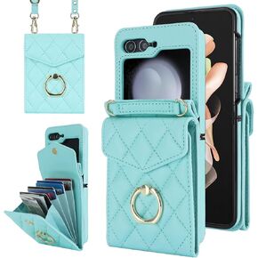 for Samsung Galaxy Z Flip 6 Wallet Phone Case with Ring and Adjustable Crossbody Strap, Stylish and Muti-funtional Accordion Style Flip Case with 4 Card Slots .（Black）