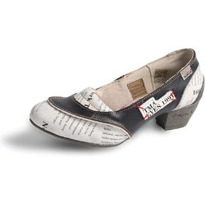 TMA EYES Patchwork Newspaper Printed Leather Low-heeled Women Shoes