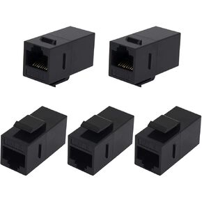 Cat6 RJ45 Coupler Keystone Jack in-Line Coupler Female to Female Inset Wall Plate Coupler Ethernet Adapter Cat6 UTP Cat5e Cat5 Module Connector,Black (5 of Pack)