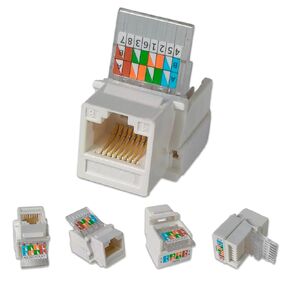 Cat6 Keystone Jack RJ45 Keystone Jack, 5-Pack, Tool Less, Keystone Punch-Down Stand, UL Listed, UTP Modular Network Jack Insert, Ethernet, White