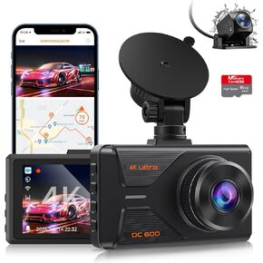 SPADE Dash Cam Front and Rear, 4K+1080P WIFI GPS Dash Camera for Cars with 64G SD Card, Voice Control Wide Angle Dashcam Front and Rear Camera 24H Parking Mode, WDR Night Vision, G-sensor
