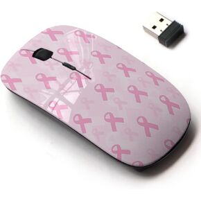 2.4G Wireless Mouse with Cute Pattern Design for All Laptops and Desktops with Nano Receiver - Breast Cancer Awareness Pink Ribbon