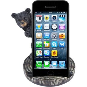 Cute Peeking Black Bear Phone Holder, Rustic Cellphone Stand for Desks, Dressers and Tables, Fits All Smartphones, 5 Inches