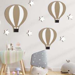 Soaoo 9 Pcs Baby Nursery Wall Decor Hot Air Balloon Decorations Hot Air Balloon and Star Wall Decor Boho Wooden Sign Nursery Home Decor for Kids Girl Boy Nursery Bedroom Classroom Playroom Wall Art