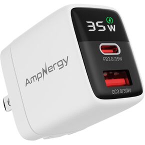 شاحن حائط USB C، شاحن AmpNergy ثنائي المنفذ 35 وات، محول شحن سريع 2 في 1 مع كابل USB-C، شاحن سريع USB-A/C PD 3.0/QC 3.0 USB C محول لهاتف iPhone 15/14/Mini/Pro/Pro Max ، آيباد برو/إير، سامسونج in Kuwait