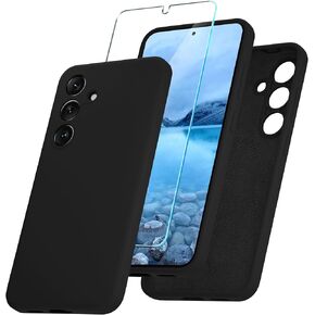 for Samsung Galaxy S24 Case, Silicone Phone Case with 1 Screen Protector, Soft Anti-Scratch Microfiber Lining, Full Body Shockproof Slim Cover Support Wireless Charging, Lavender Purple