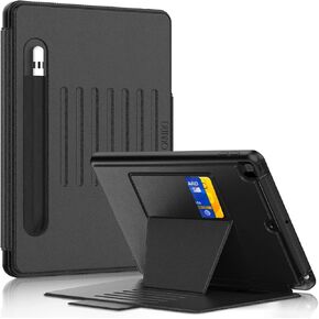 DUNNO Case for iPad 9th/ 8th/ 7th Generation (iPad 10.2-Inch 2021/2020/2019), Shockproof Magnetic Multi-Angles Stand Cover Case with Pen Holder & Card Pocket, Auto Wake/Sleep (Black)