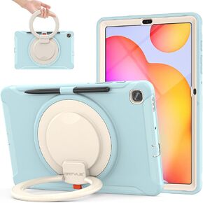 BATYUE Case for Samsung Galaxy Tab S6 Lite 10.4 Inch 2024/2022/2020 (SM-P610/P613/P615/P619/P620/P625/P627) ; Protective Rugged Cover with Rotating Stand, Pencil Holder, Hand Strap for Kids (Black)