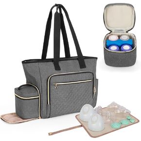Luxja Wearable Breast Pump Bag (with a Breastmilk Cooler Bag, a Small Carrying Case and a Waterproof Mat), Pumping Bag Compatible with Momcozy and Elvie Breast Pump, Black