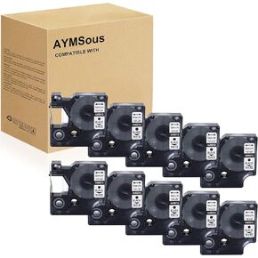 Black on White Label Tape Compatible for DYMO D1 Label Tape 45013 for DYMO D1 A45013 (10-Pack)