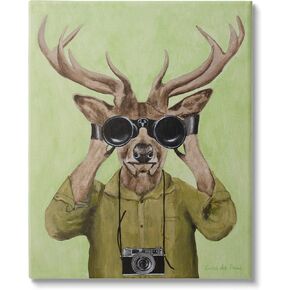 Stupell Industries Funny Cute Deer Binoculars Camera Painting Green Background, Design by Coco de Paris