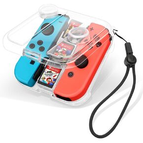 FYY Switch Joycon Case Compatible with Nintendo Switch Joy-Con - Portable Dust-Proof Clear Joycon Case with 3 Game Cards Holders and Wrist Strap, Nintendo Switch Joycon Accessories Travel Case