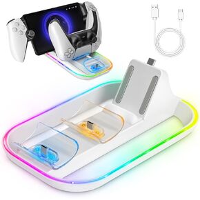Charging Dock Station for Playstation Portal-and PS5 Controller, Tendak 3 in 1 Charging Stand for PS Portal Remote Player with 14 RGB Light and Type-C Cable, Playstation Portal Accessories