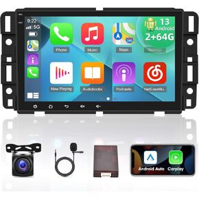 [2G+64G] Android 13 Car Radio for Chevy Silverado Chevrolet GMC Buick, 8 inch Touch Screen Stereo, Carplay/Android Auto/Hi-Fi Audio/1080P/SWC/Bluetooth + AHD Backup Camera
