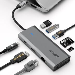 iDsonix Laptop Docking Station, 8 in 1 USB C Hub with 4K@60Hz HDMI, 100W PD, 3 X USB 3.0, Gigabit Ethernet, SD/TF, USB C Dock for MacBook Pro/Air/Dell/Hp/Lenovo in Kuwait