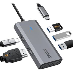 iDsonix 5-in-1 Aluminum USB C Hub Docking Station with 4K HDMI, 60W Power Delivery, USB 3.0 5Gbps Data Ports, for MacBook Air/Pro, iPad, HP, Dell and More (Grey)