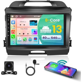 8 Core 4G+64G Android 13 Radio Kit Upgrade for Kia Sportage 2010-2016 with Wireless Carplay&Android Auto, 9 Inch Touch Screen Stereo with GPS WiFi 32EQ DSP 59UI Mic Backup Camera in Kuwait
