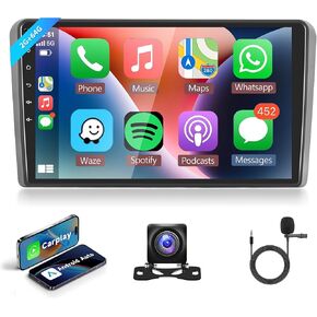 2G 64G Android Car Stereo for Audi A3 2003-2012/S3 2006-2012/RS3 2011-2012, Wireless Carplay Android Auto Car Radio,9’’ Touch Screen GPS WiFi Bluetooth Mirror Link FM RDS Backup Camera Mic