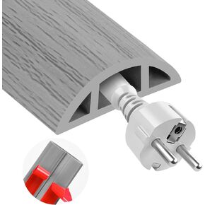 MYFAMIREA 3.3FT Floor Cord Cover for Wire Self Adhesive Cable Cavity Management PVC Extension Cord Hider Power Floor Wire Protector Cover Prevent Cable Trip for Office Home Outdoor (Gray Wood, 1.18'')