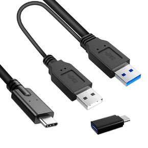 2 Pack USB A to Micro B Cable, Micro USB 3.0 to USB Splitter Cable Dual Power Y Cable 20 Inches, 5Gbps Type A to Micro B Data Transfer Cable for External SSD Laptop(with USB to USB C Adapter)