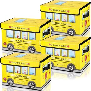 Sweetude 4 Pcs Prize Box for Classroom, School Bus Treasure Box Kids Foldable Chest Storage Box Kids Toy Chest with Lid Treasure Storage Organizer Bin for Kids Teachers Toy Prizes Awards for Students