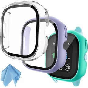 Fintie 3-Pack Case Compatible with Gizmo Watch 3, Hard PC Tempered Glass Screen Protector Slim Bumper Protective Cover, Clear/Purple/Teal
