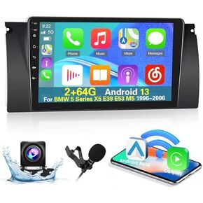 [2+64G] Android 13 Car Radio for BMW 5 Series X5 E39 E53 M5 1996-2006 - Wireless Carplay and Android Auto - 9 Inch Touchscreen Car Stereo with 28 UI Themes/GPS/WiFi + AHD Backup Camera