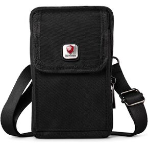 Belt Clip Phone Pouch Case fits for iPhone/Samsung/LG/Motorola/Google, Rugged Nylon Cell Phone Holster Crossbody Phone Purse Waist Bag Arm Bag for Running/Travel/Hiking/Camping/climbing (Black)