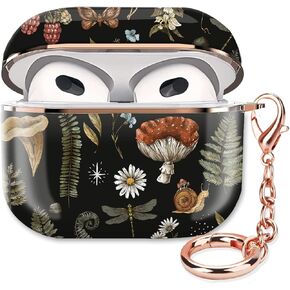 ZEKICE Airpod 3 Case Cute Airpods 3rd Generation Cover Protective Shockproof Hard Cover Shell with Rose Gold Keychain Buds Case for Girl Women Men (Boho Forest Mushroom)