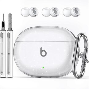 Beats Studio Buds Case Cover, Studio Buds Plus Case Cover Clear 2021/2023with Key Fob and Earbud Cleaning Kit, Earbuds Full Protective Soft TPU Case Compatible with Beat Studio Bud Plus, Clear