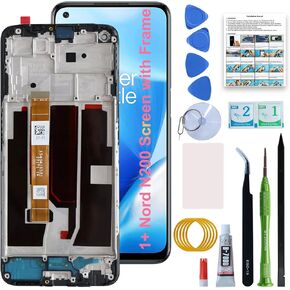 Nord N200 5G LCD Screen Replacement Kit with Frame Compatible for OnePlus Nord N200 5G DE2117 DE2118 with User Manual and Repair Tools