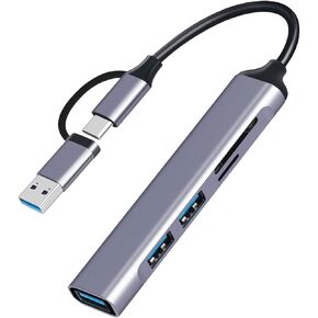 USB C Hub Multiport Adapter, USB 3.0 2.0 Hub 5in1 and SD/Micro SD Card Reader Type C Splitter Adapter OTG Compatible with Windows/MacBook/MateBook/Notebook/Sumsang Galaxy, Grey
