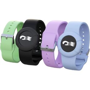 4 Pack Princess Cruise Medallion Holders for Kids and Adults, Silicone Wristbands for Carnival Ocean Medallion - 2 Sizes (S/M and M/L) in One Pack, Black and Blue (M/L), Purple and Green (S/M)