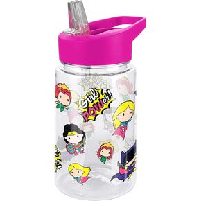 LOGOVISION Batman Kids Tritan Plastic Water Bottle with Straw Lid and Handle, Reusable Tumbler for Toddlers, Unisex for Girls and Boys, 12oz, Chibi Friends