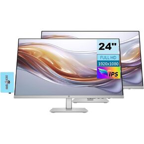 HP Series 5 524sh Monitor 94C19AA#ABA Bundle with Docztorm Dock, 24" FHD IPS (1920x1080) Display, 1x HDMI, 1x VGA, Flicker-free, Ideal for Home & Business, Black/Silver (2024 Latest Model) (2 Pack)