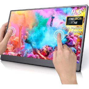 شاشة محمولة، شاشة كمبيوتر Eyoyo 11.6 بوصة تعمل باللمس 1366x768 شاشة كمبيوتر محمول محمولة USB C HDMI - شاشة تعمل بالطاقة، IPS 178 درجة للعناية بالعين، شاشة خارجية لأجهزة الكمبيوتر المحمول والهاتف Mac Xbox PS4 in Kuwait