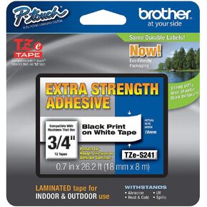 Brother Extra stregth Tape, Black on White, 18mm (Clam) (TZeS241CS)