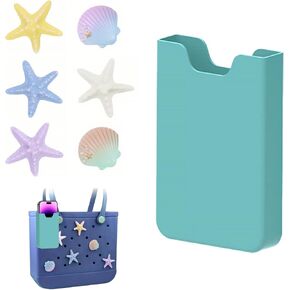 Phone Holder for Bogg Bag,Soft Silicone Charm Insert Accessories & Attachment for Bogg Beach Bags,Silicone Bogg Bag Phone Case Fits All Cell Phones (Blue,Starfish Shells)