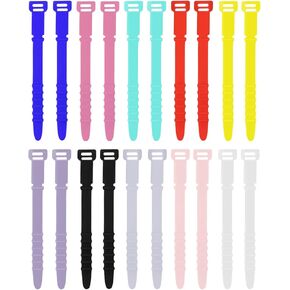 20pcs Reusable Zip Ties, 4.5 inch Silicone Cable Ties, Elastic Silicone Cord Organizer Straps Wire Ties for Charging Cables Earphones Line Management Home Office Table(10 Colors)
