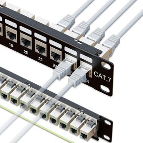 iwillink 10Gbps Cat7 RJ45 Through Coupler 1U Shielded 24-Port Patch Panel STP 19-Inch without Back Bar, Wallmount or Rackmount, Compatible with Cat5e, Cat6, Cat6A, Cat7 Cabling