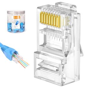 RJ45 Connectors, Cat6 RJ45 Pass Through Connectors, Supports 24 to 26 AWG RJ45 Crimp Ends UTP Network Plug (50 * Cat6 Plug + 50 * Strain Relief)