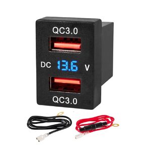 Anina Dual USB Charger Port for Toyota, 12V/24V 18W Quick Charger Socket Adapter with Digital Voltmeter Blue LED Light, QC USB 3.0 Square Car Fast Outlet Plug for Corolla RAV4 Tundra Highlander