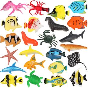 NUOBESTY 24PCS Ocean Sea Animal Figures Realistic Tropical Fish Toys Set Plastic Sea Life Creatures for Party Favors Fish Tank Decorations