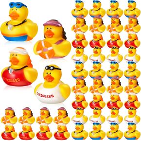DEEKIN 24 Pcs Lifeguard Rubber Ducks 2 Inch Lifeguard Ducks Bath Rubber Ducks Floating Duck for Cruise Ships Hide Baby Shower Birthday Party Favors Beach Pool Gift