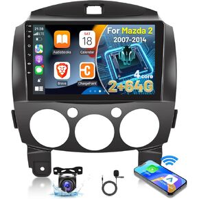 [2G+64G] Car Radio for Mazda 2 2007-2014, 9 inch Touch Screen Car Play Android 13 Mazda 2 Stereo, Carplay/Android Auto/EQ Audio/Bluetooth/SWC + AHD Backup Camera