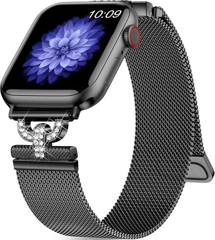 لساعة Apple Band SE Series 9 8 7 6 5 4 3 2 1 Ultra iWatch Bands 40mm 38mm 41mm 44mm 45mm 42mm 49mm، مجوهرات ألماس أنيقة حلقة ميلانو شبكة من الفولاذ المقاوم للصدأ حزام مغناطيسي للنساء والرجال in Saudi Arabia