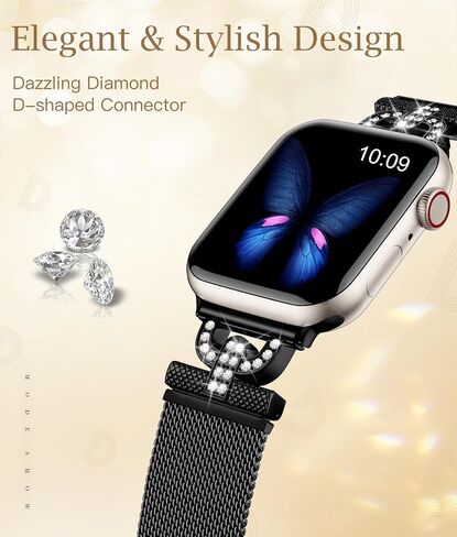 لساعة Apple Band SE Series 9 8 7 6 5 4 3 2 1 Ultra iWatch Bands 40mm 38mm 41mm 44mm 45mm 42mm 49mm، مجوهرات ألماس أنيقة حلقة ميلانو شبكة من الفولاذ المقاوم للصدأ حزام مغناطيسي للنساء والرجال in Saudi Arabia